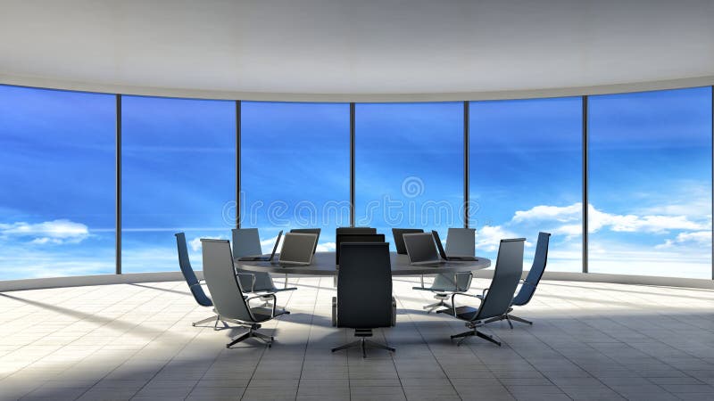 Conference room. Modern office with windows. 3d illustration vector illustration