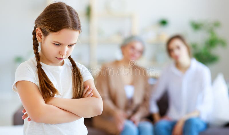 Conflict of family three generations angry mother and grandmother scolding  naughty child. Conflict of  family three generations angry mother and grandmother stock images