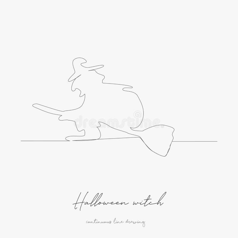 Continuous line drawing. halloween witch on broom. simple vector illustration. halloween witch on broom concept hand drawing stock illustration