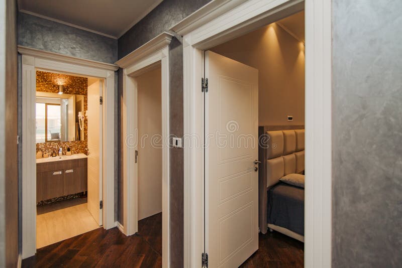 Corridor in the apartment. The front door to room. Corridor in the apartment. The front door to the room stock photo