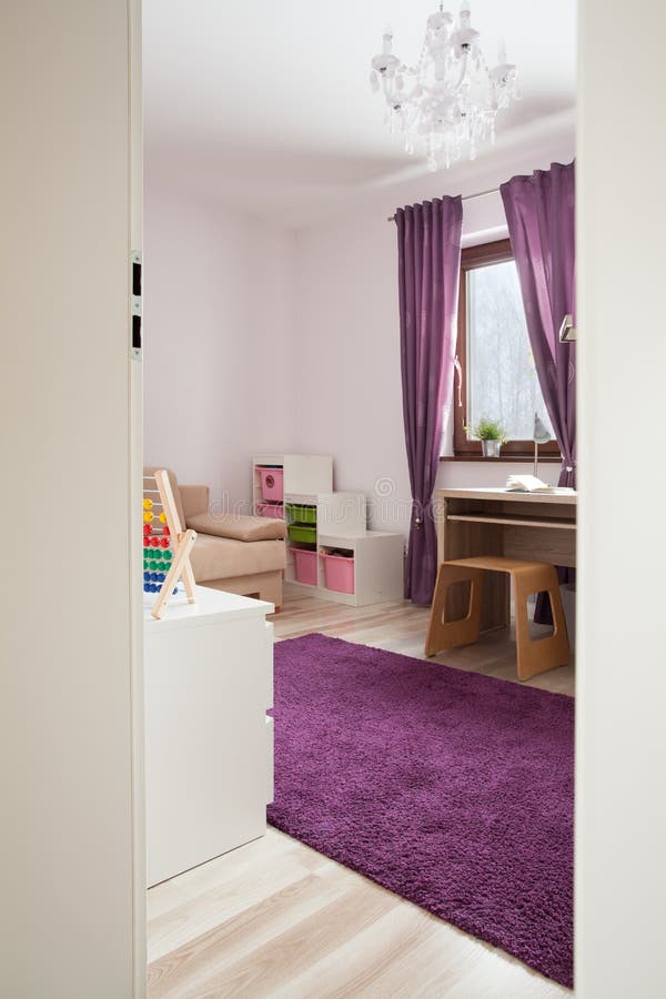 Cozy children room. Entrance to the up-to-date cozy children room stock photos