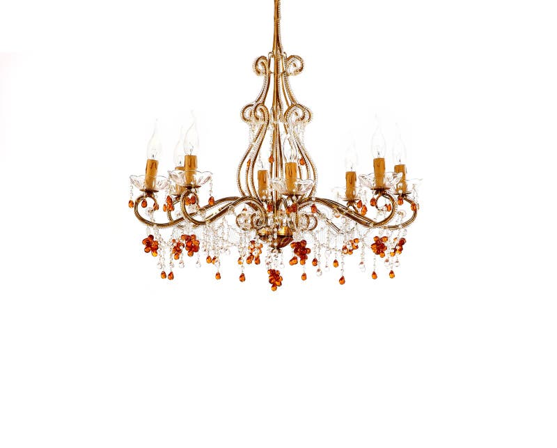 Crystal chandelier. Luxury classical crystal chandelier on white background royalty free stock photo