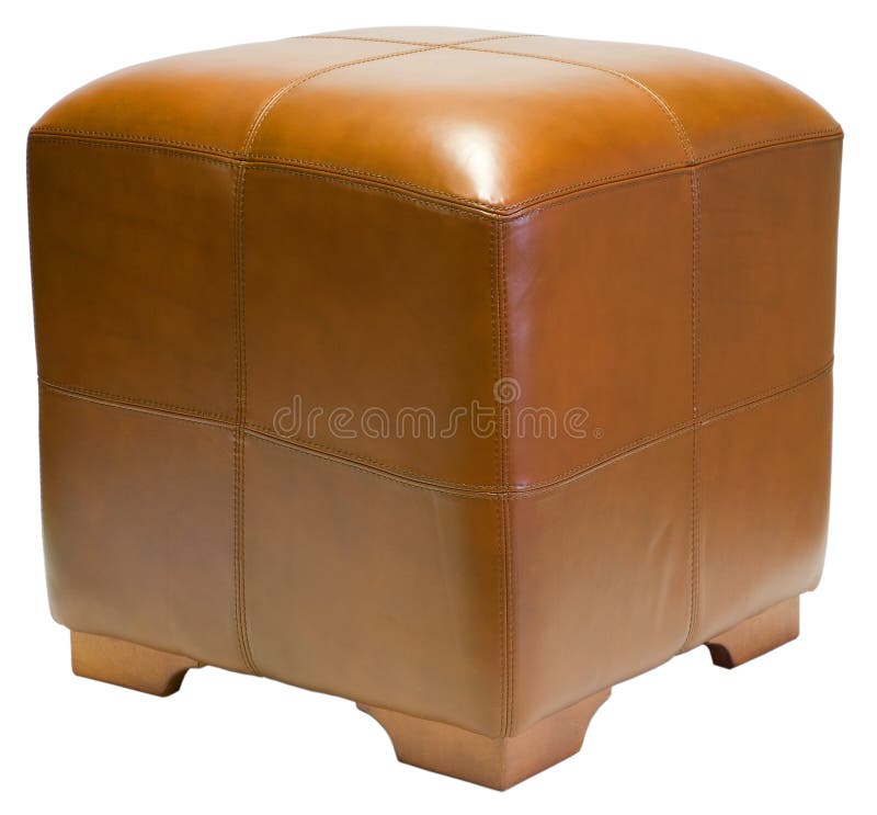 Cube Ottoman. Contemporary Brown Leather Cube Ottoman with Wood Legs stock photography Cube Ottoman. Contemporary Brown Leather Cube Ottoman with Wood Legs stock photography
