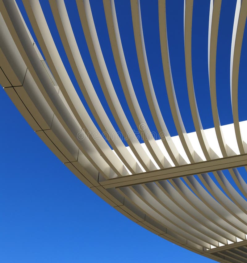 Curved aluminum pergola stock photo