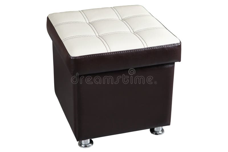 Dark leatherette ottoman chair seat with white top. Dark brown faux leather ottoman seat storage with white top, isolated on white background, include clipping stock photography Dark leatherette ottoman chair seat with white top. Dark brown faux leather ottoman seat storage with white top, isolated on white background, include clipping stock photography