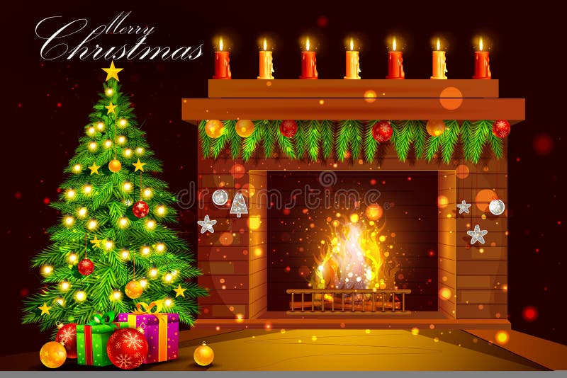 Decorated House fireplace for Merry Christmas holiday celebration. Easy to edit vector illustration of Decorated House fireplace for Merry Christmas holiday vector illustration