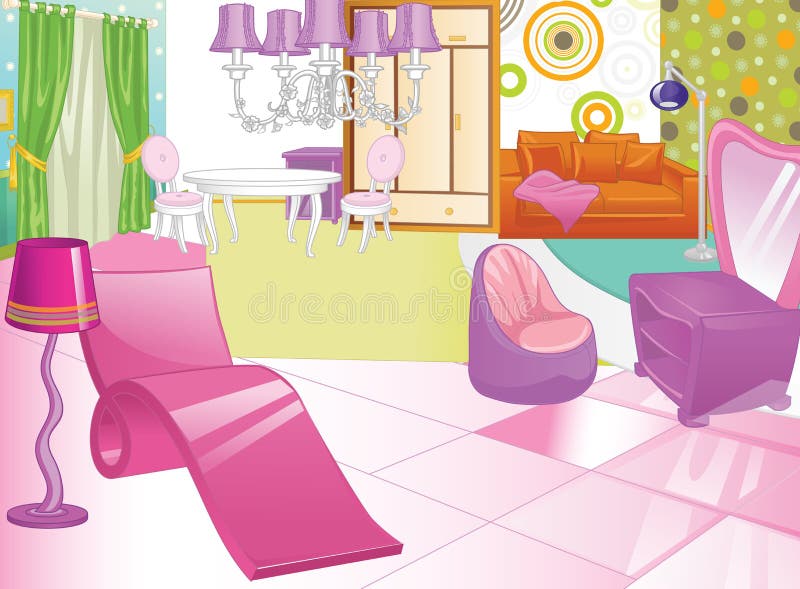 Design of a female boudoir. Dressing table. Women s room. Design of a female boudoir. Vector interior. Dressing table. Women s room stock illustration