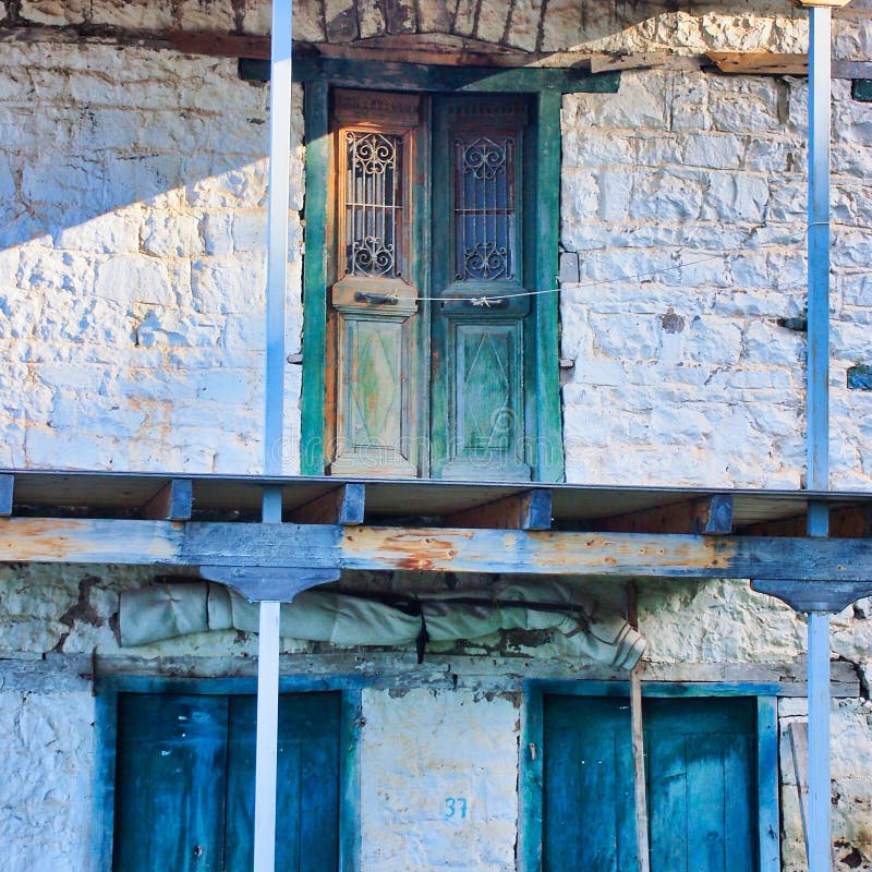 Detail of an Old Whitewashed Greek Village House, Greece stock photos