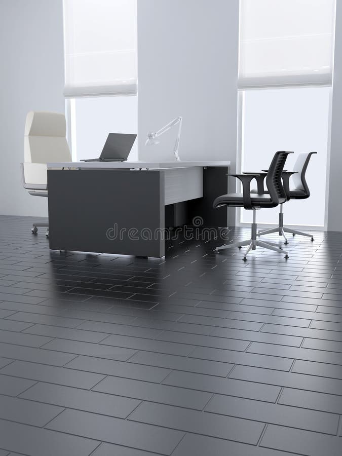 Empty office room. With table and armchairs and light from windows royalty free illustration