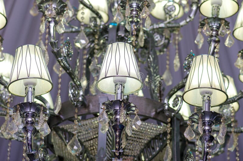Event ballroom chandelier. Event ballroom luxury chandelier close-up royalty free stock photos