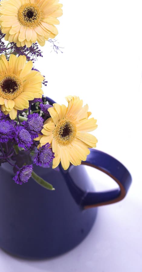 Flowers and Vase. Three yellow flowers in a vase stock images