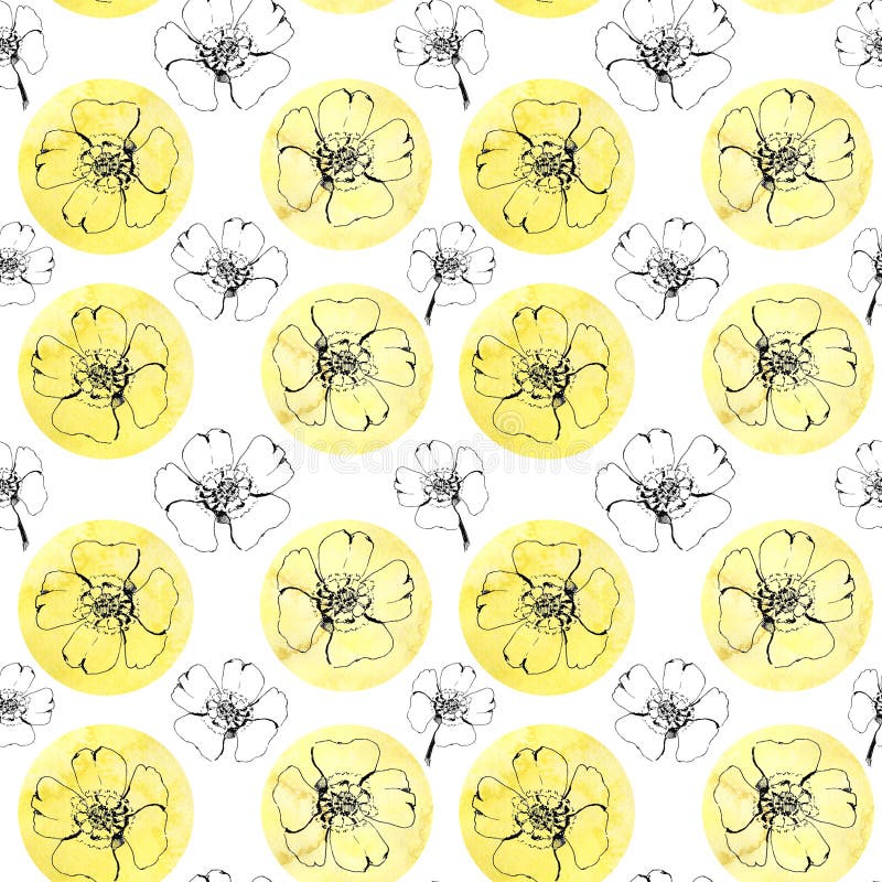 Flowers on spots pattern. Fabric pattern. Abstraction pattern stock illustration