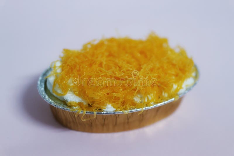 Gold Egg Yolk Thread Cakes Cake is a popular cake that is a perfect combination of Thai desserts and cakes. stock image