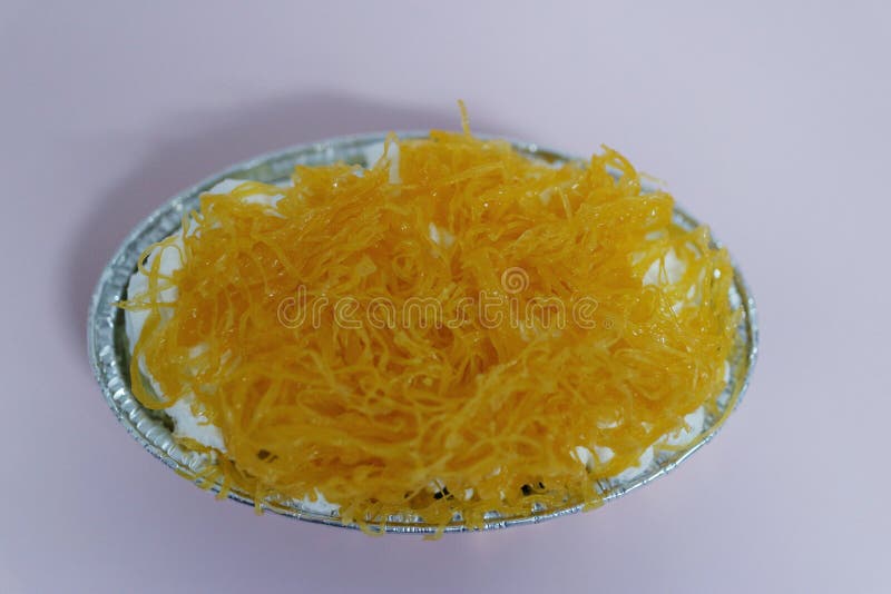 Gold Egg Yolk Thread Cakes Cake is a popular cake that is a perfect combination of Thai desserts and cakes. stock image