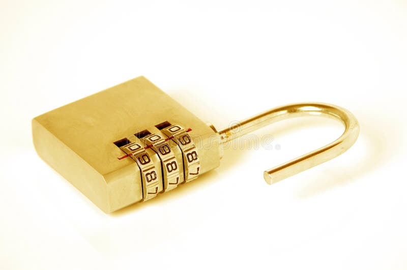 Gold padlock. Digital combination gold padlock isolated on white royalty free stock photography