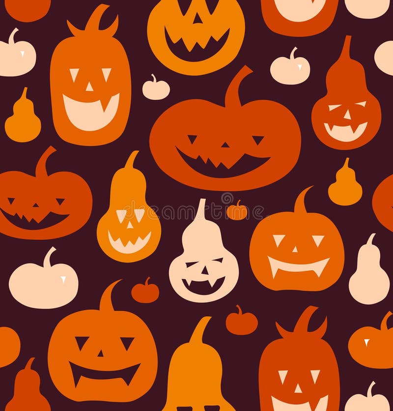 Halloween vector seamless pattern. Decorative background with funny drawing pumpkins. Cute silhouettes. royalty free illustration