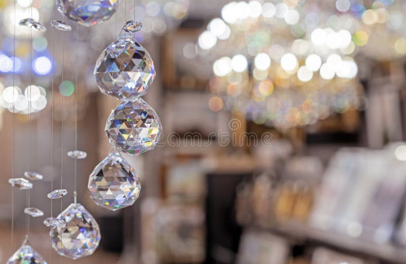 Hanging crystal balls in a modern chandelier.  stock photos