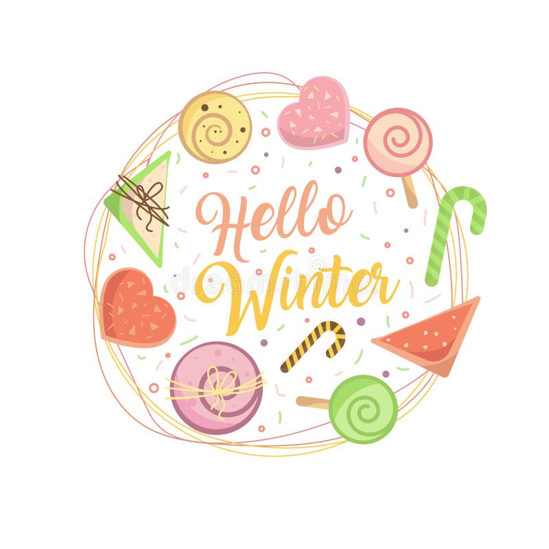 Hello winter. Sweet card for the new year stock illustration