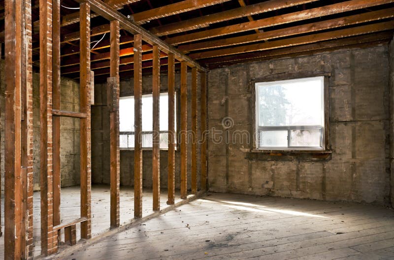 Home interior gutted for renovation royalty free stock image