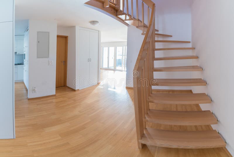 Modern apartment with open floor plan empty for moving into after refurbishing and renovations. Horizontal view of a modern apartment with open floor plan empty stock images