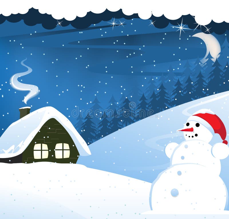 House and snowman vector illustration