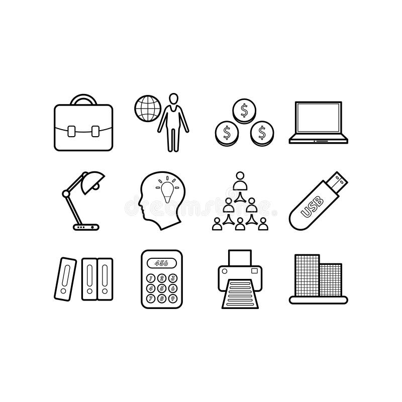 Icon arrangement of office members. Vector structure and division of tasks in the office stock illustration