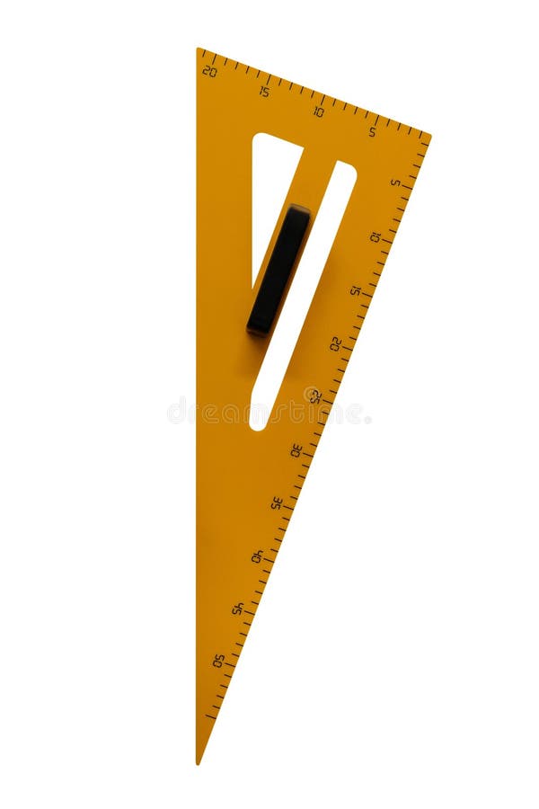 Yellow triangular ruler isolated on white background royalty free stock photo