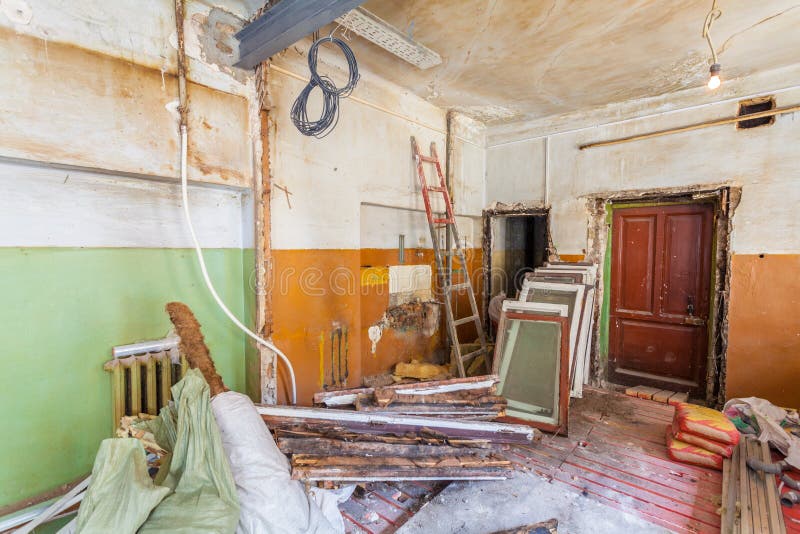 Interior of apartment with materials during on the renovation and construction. Remodel wall from gypsum plasterboard or drywall stock images