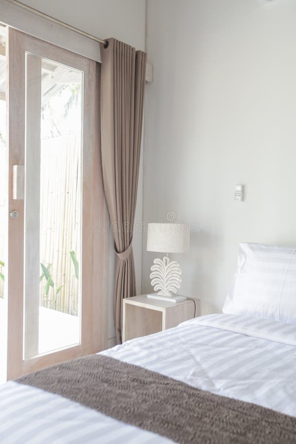 Interior of cozy bedroom in modern design stock image