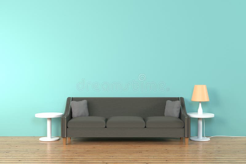 Interior of the living room. soft sofa and pillow near lamp soft color wall 3D rendering - Illustration stock image
