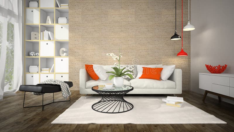 Interior of modern design room with cork wall 3D rendering royalty free stock photos