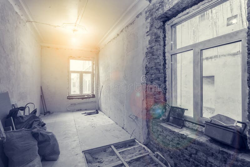 Interior of small room with plasterboard gypsum walls in apartment is under construction, remodeling, renovatio royalty free stock photography