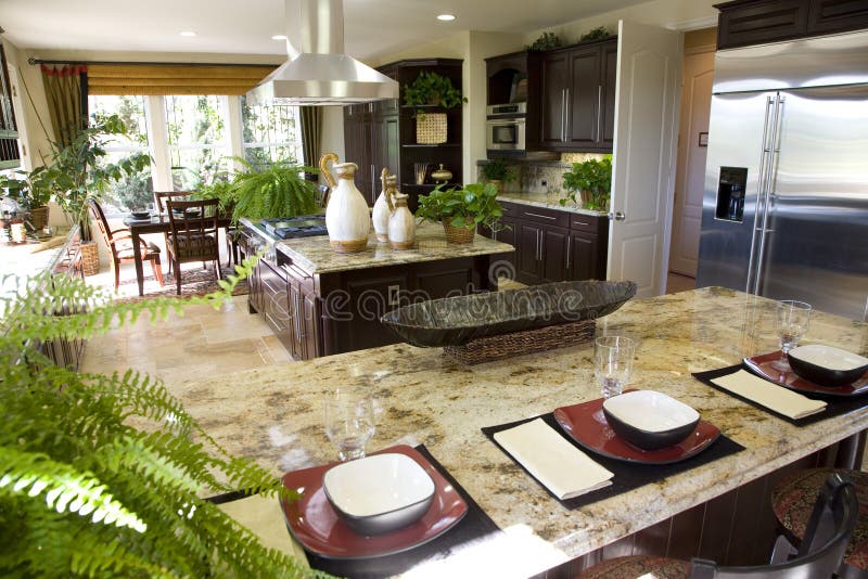 Kitchen with breakfast counter stock photo