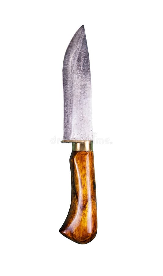 Kitchen hand knife with a handle made of natural wood, brass and steel. Handmade. Isolated on white. royalty free stock image Kitchen hand knife with a handle made of natural wood, brass and steel. Handmade. Isolated on white. royalty free stock image