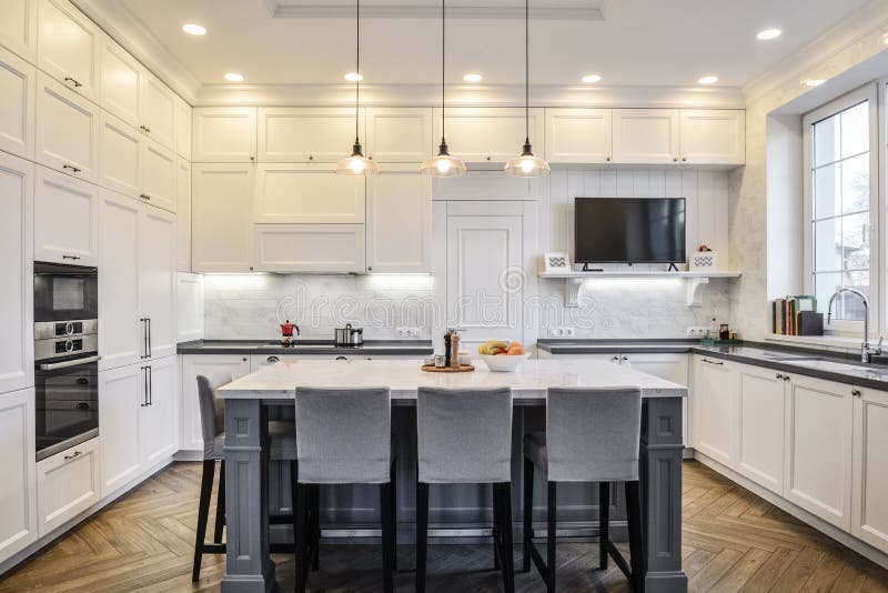 Kitchen interior in new luxury home. In scandinavian style royalty free stock photos