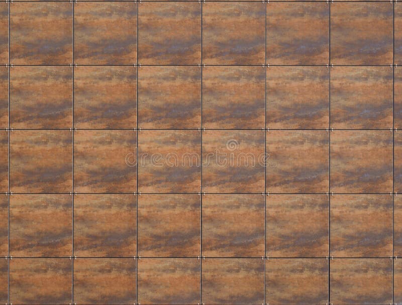 Large brown aluminium square tiles with wood effect  for modern ventilated building facade. Or walls stock photo