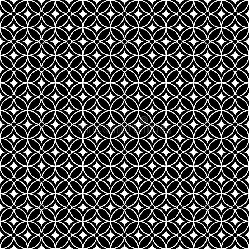 Line art circles rouded squares seamless pattern. Line art circles seamless pattern. Black and white vector tileable background royalty free illustration