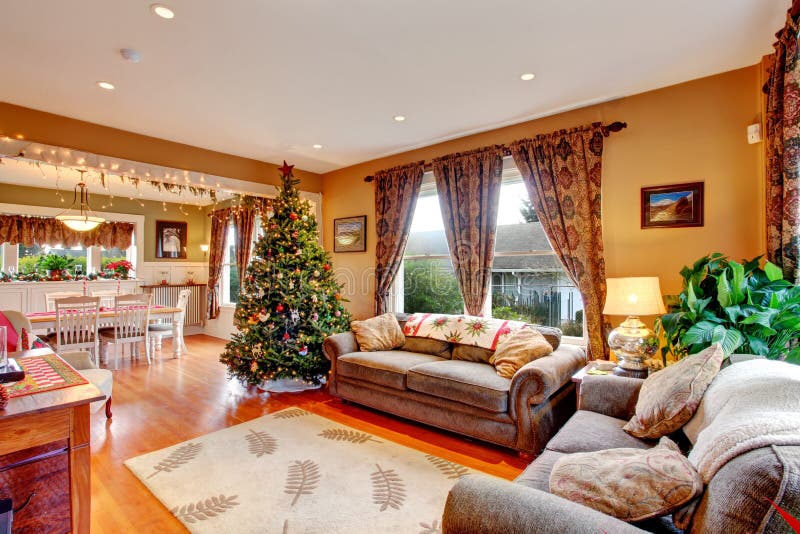 Living room on Christmas eve stock images