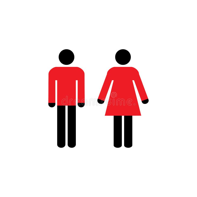 Man, Woman icon, toilet sign, restroom sign. Black, red on white background. Flat design. Vector illustration. Man, Woman icon, toilet sign, restroom sign royalty free illustration