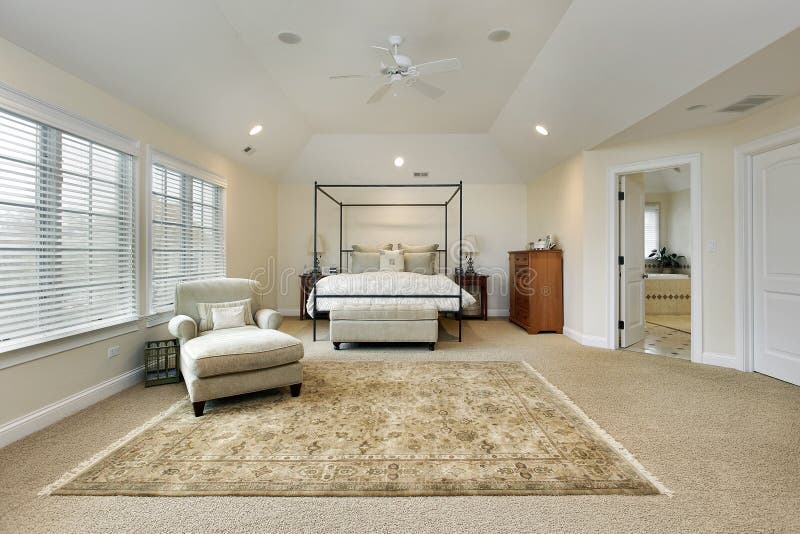 Master bedroom with tray ceiling stock photos
