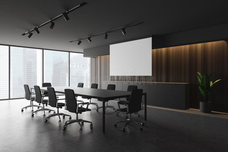 Moder stylish design conference room in office building. Mock up poster. Moder stylish design conference room in office building. 3d rendering stock illustration