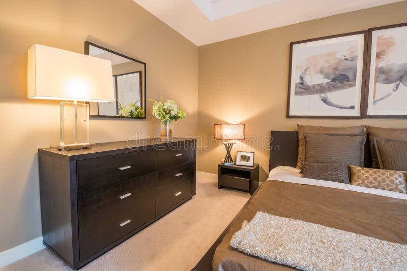 Modern bedroom interior design stock photo