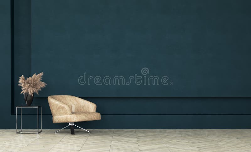 Modern dark green living room interior,wall mock up. 3d render stock image