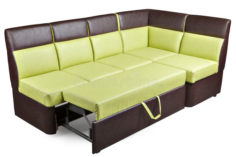 Modern decomposed Leather Sectional Sleeper Sofa brown and yell stock images