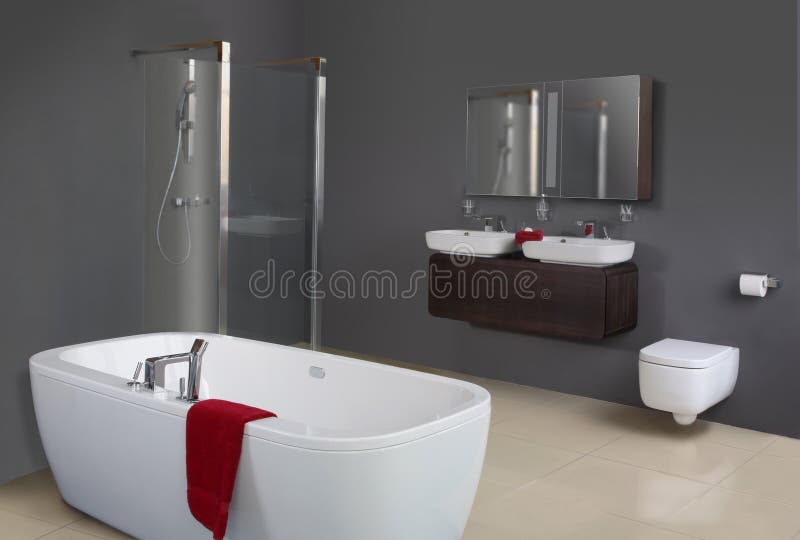 Modern Grey Bathroom stock images