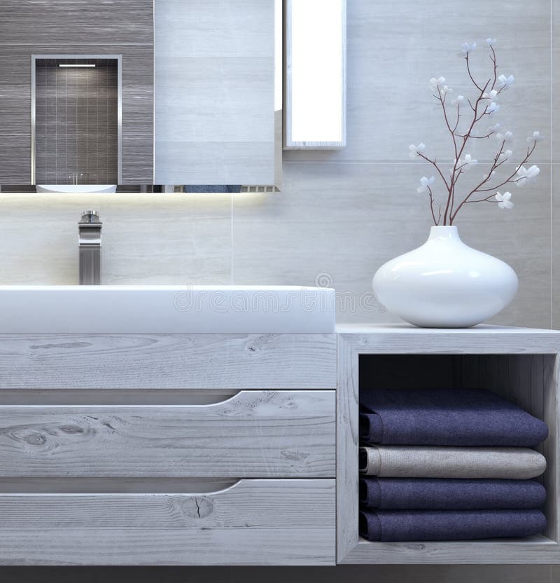 Modern interior design of bathroom stock images