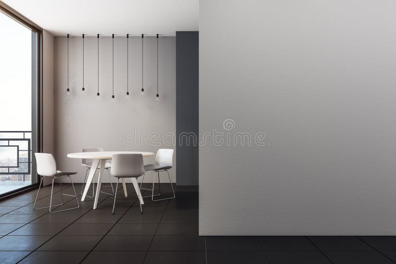 Modern interior with dining area stock images