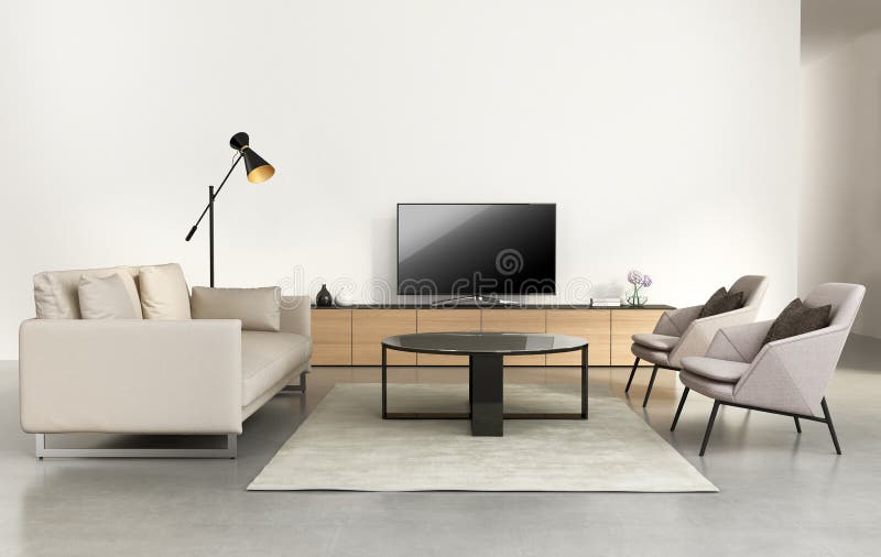 Modern living room with tv wall furniture royalty free stock image
