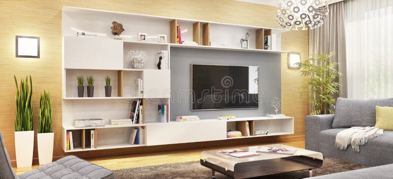 Modern tv cabinet in the modern living room royalty free stock images