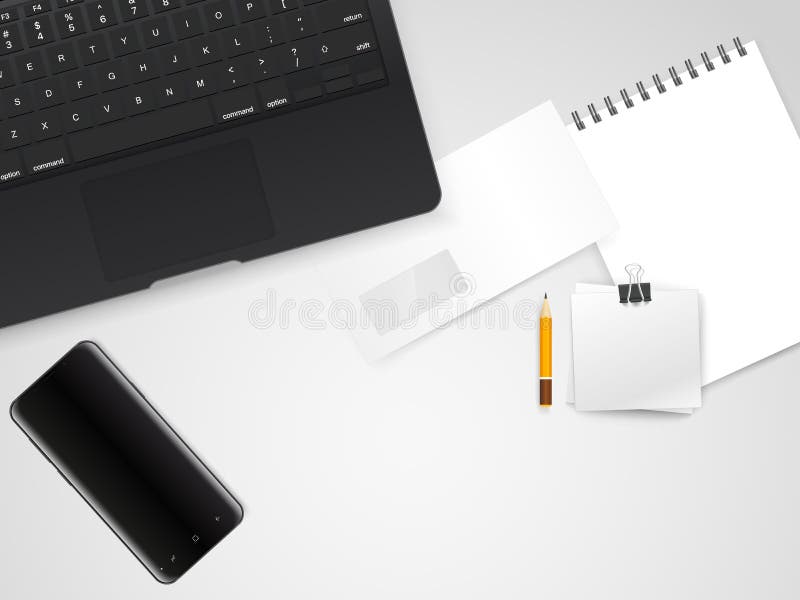 Office working place with different accessories. Top view stock illustration